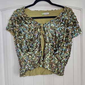 Sequin Short Sleeve Top - Gold